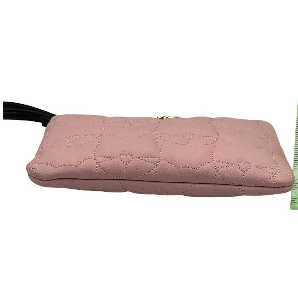Betsey Johnson Quilted Rose Pink Kitty Cat Wristlet Clutch Bag Detach 48" Strap - Picture 9 of 10